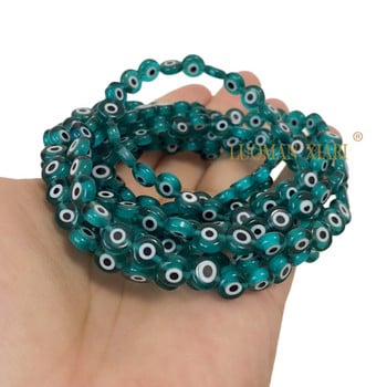 Глазирани сини Evil Eye Lampwork стъклени мъниста Свободни плоски кръгли дистанционни мъниста 6 8 10 мм за изработка на бижута Направи си сам аксесоари за гривни