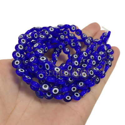 Glasuuritud sinine kurja silma lambivärk klaashelmed lahtised lamedad ümmargused vahehelmed 6 8 10 MM ehete valmistamiseks ise käevõru tarvikud