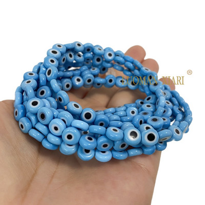 Glasuuritud sinine kurja silma lambivärk klaashelmed lahtised lamedad ümmargused vahehelmed 6 8 10 MM ehete valmistamiseks ise käevõru tarvikud