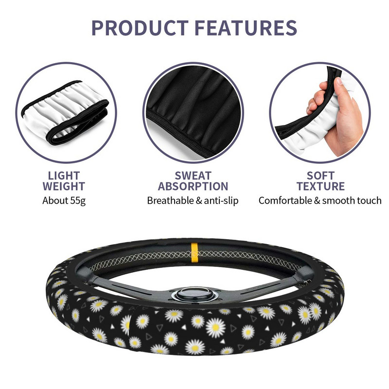 37-38 Automobilio vairo dangtis Daisy Universal Gėlė Auto Dekoracija Spalvingi vairo priedai