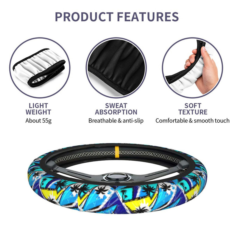 Abstraktaus chaotiško rašto automobilio vairo dangtelis 37-38 Minkštas miesto geometrinis automatinio vairo apsauga Automobilių automobilių priedai