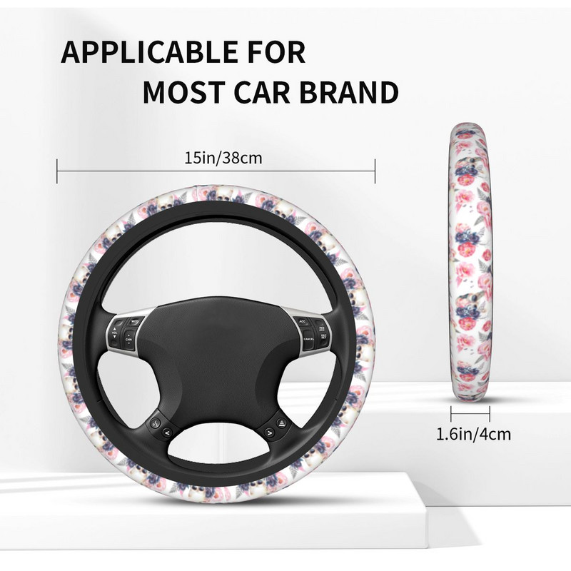 Gėlėtas kaukolės automobilio vairo dangtelis 37-38 Neslystantis Šiuolaikinės mados automobilių apdailos automobilių priedai