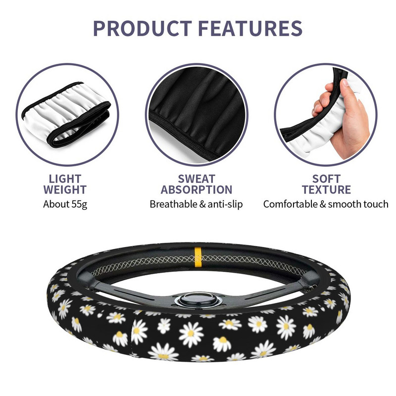 Daisy Flowers automobilio vairo dangtelis 38 cm universalus vairo apsauginis dangtelis, mada, automobilių apdaila, automobilių priedai