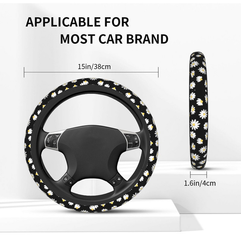 Daisy Flowers automobilio vairo dangtelis 38 cm universalus vairo apsauginis dangtelis, mada, automobilių apdaila, automobilių priedai