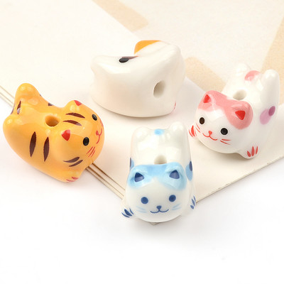 Mărgele de animale de pisică din ceramică de modă pandantiv colorat lucrat manual Mărgele libere Fabricarea de bijuterii Accesorii DIY 15x20mm