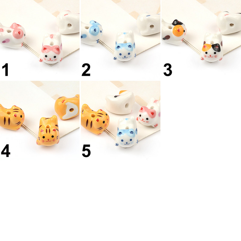 Mărgele de animale de pisică din ceramică de modă pandantiv colorat lucrat manual Mărgele libere Fabricarea de bijuterii Accesorii DIY 15x20mm