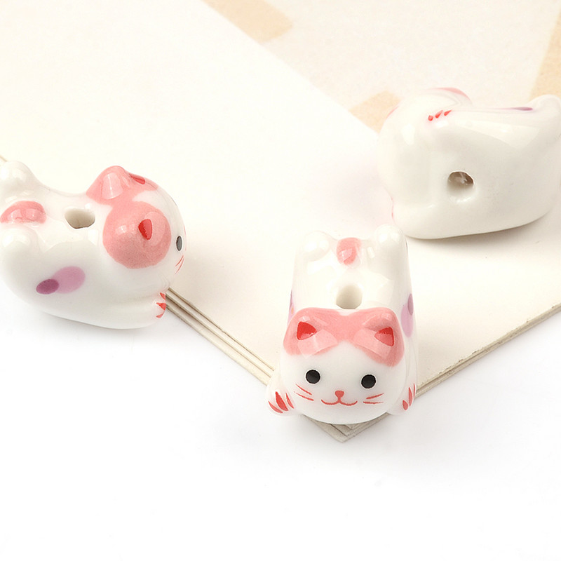Mărgele de animale de pisică din ceramică de modă pandantiv colorat lucrat manual Mărgele libere Fabricarea de bijuterii Accesorii DIY 15x20mm