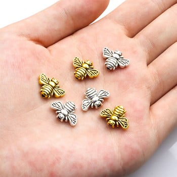 10 бр. Bee Spacer Beads Connectors Модни винтидж златни/сребърни цветни насекоми Метални свободни мъниста Изработка на гривна Аксесоари за бижута