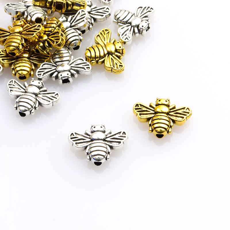 10 vnt bičių tarpiklio karoliukų jungtys Madingi vintažiniai aukso/sidabro spalvos vabzdžių metaliniai palaidi karoliukai, apyrankių kūrimas papuošalų priedai