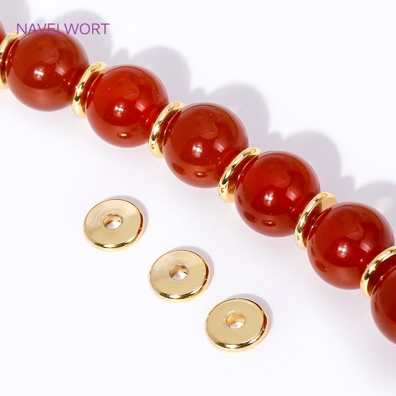 3/4/5/6 mm-es 18K aranyozott sárgaréz kerek távtartó lapos gyöngyök ékszerkészítési kellékekhez, barkács karkötő nyaklánc készítési kiegészítők