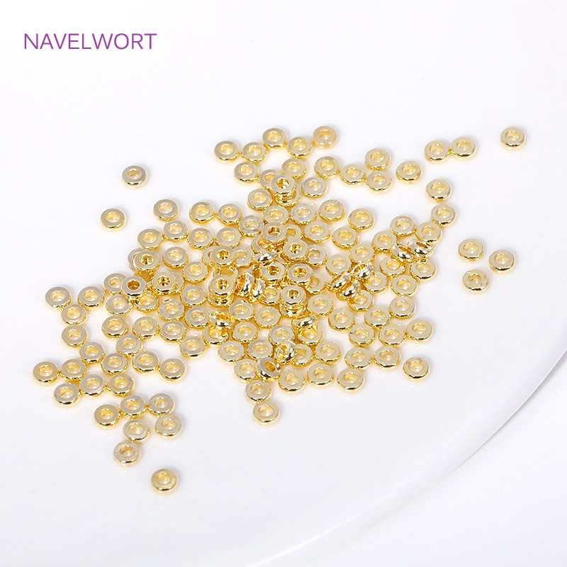 3/4/5/6 mm-es 18K aranyozott sárgaréz kerek távtartó lapos gyöngyök ékszerkészítési kellékekhez, barkács karkötő nyaklánc készítési kiegészítők