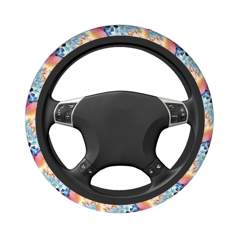 Navlaka za volan automobila s cvjetnom lubanjom 38 cm Boho Zaštitna navlaka za volan Prikladna auto dekoracija Dodaci za automobil