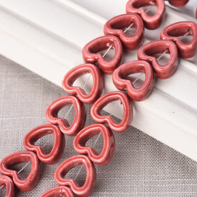 10 tk õõnsa südame kujuga 13,5 mm keraamilised portselanist lahtised helmed ehete tegemiseks isetegemise käsitöö leiud