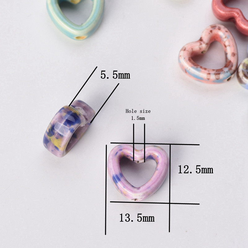 10 tk õõnsa südame kujuga 13,5 mm keraamilised portselanist lahtised helmed ehete tegemiseks isetegemise käsitöö leiud