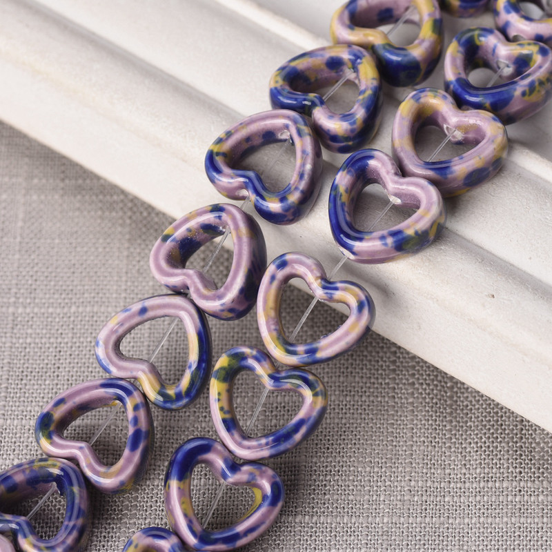 10 tk õõnsa südame kujuga 13,5 mm keraamilised portselanist lahtised helmed ehete tegemiseks isetegemise käsitöö leiud