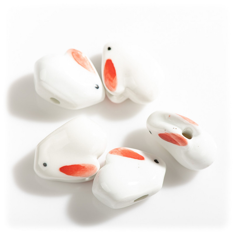 26#5pcs Ručno oslikane zečeve grnčarske perle Crtani apstraktni crteži životinja Poseban keramički privjesak Nakit Ogrlica #XN1031