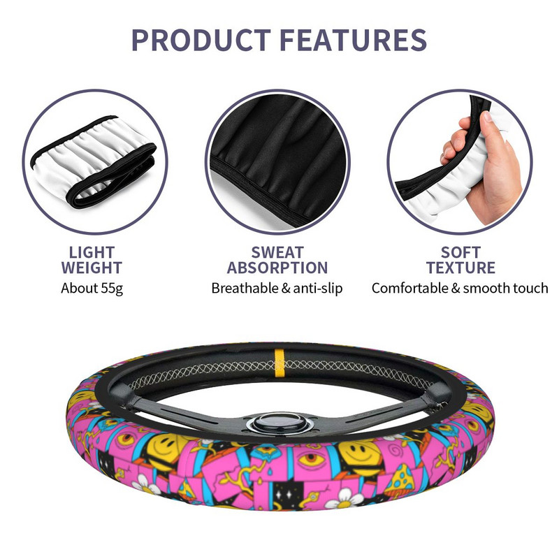 37-38 Navlake za upravljače automobila Psychedelic Smile Universal Magic Mushrooms Pletenica na navlakama za upravljače Dizajn automobila