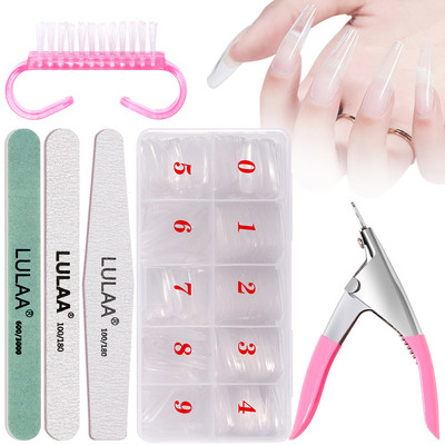 CNHIDS küünekunsti maniküüri tööriistade komplekt U-kujulised kunstküünekäärid küünekääridega poleerimisvahendid 1 karbiga selgete võltsküünte otsikutega