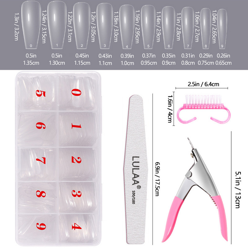 CNHIDS küünekunsti maniküüri tööriistade komplekt U-kujulised kunstküünekäärid küünekääridega poleerimisvahendid 1 karbiga selgete võltsküünte otsikutega