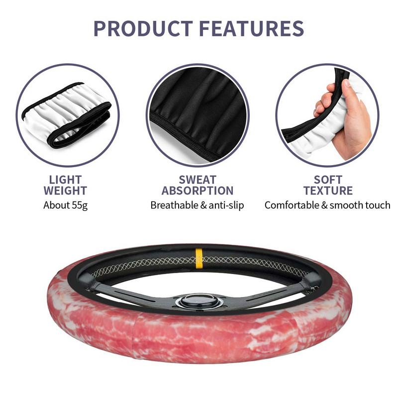 „Bacon Texture“ automobilio vairo dangtelis Neslystantis Juokingas maisto vairo apsauginis dangtelis Madingi automobilių stiliaus automobilių priedai