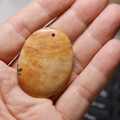 FLTMRH 1τμχ Φυσική Πέτρα Οβάλ Κολιέ με πέτρα από μουστάρδα Γούρια Κρεμαστό κόσμημα Κατασκευή DIY Μέγεθος κολιέ