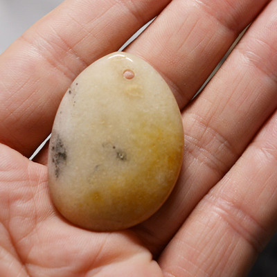 FLTMRH 1τμχ Φυσική Πέτρα Οβάλ Κολιέ με πέτρα από μουστάρδα Γούρια Κρεμαστό κόσμημα Κατασκευή DIY Μέγεθος κολιέ