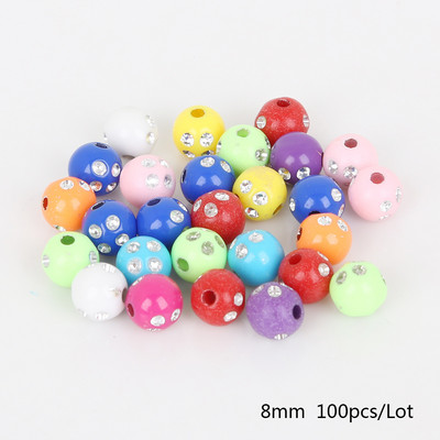 100 tk/partii 8 mm juhusliku segavärviga akrüültäpilised ümmargused helmed ehete valmistamiseks DIY käevõru kaelakee koti tarvikud