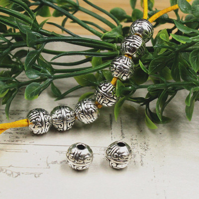 30 tk/partii Käsitsi valmistatud käevõru helmed aksessuaarid 7 mm ümmargused tiibeti hõbedased vahehelmed helmed ehete valmistamine dekoratiivvõlusid