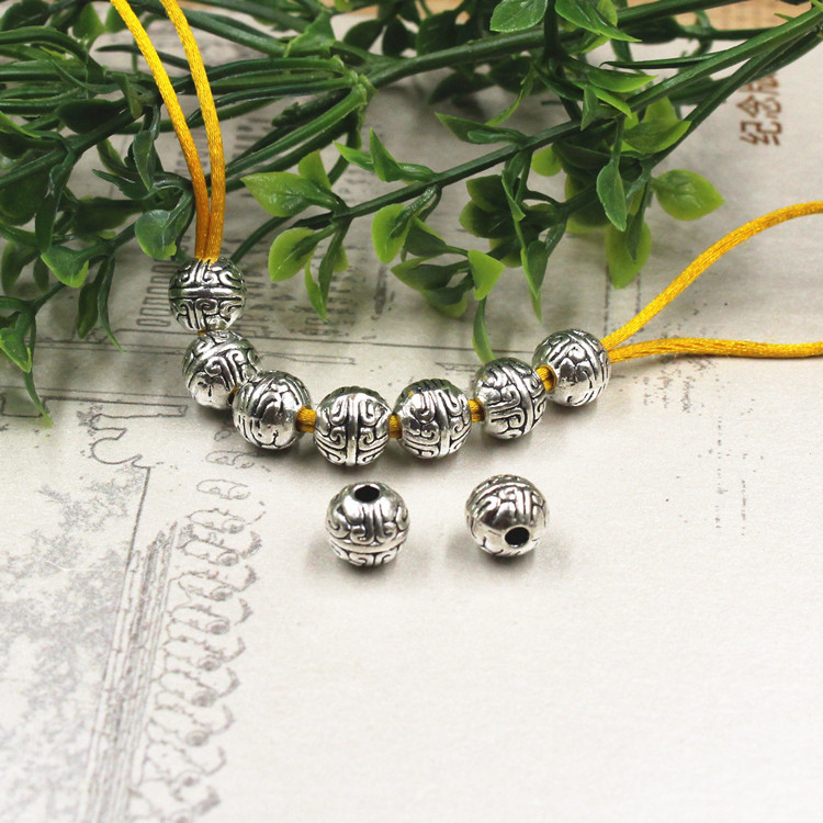 30 tk/partii Käsitsi valmistatud käevõru helmed aksessuaarid 7 mm ümmargused tiibeti hõbedased vahehelmed helmed ehete valmistamine dekoratiivvõlusid