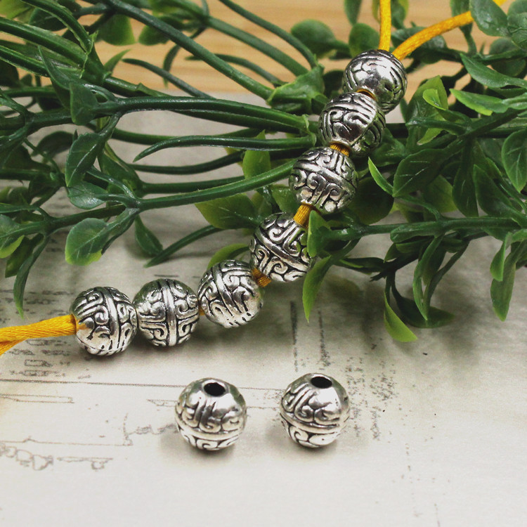 30 tk/partii Käsitsi valmistatud käevõru helmed aksessuaarid 7 mm ümmargused tiibeti hõbedased vahehelmed helmed ehete valmistamine dekoratiivvõlusid