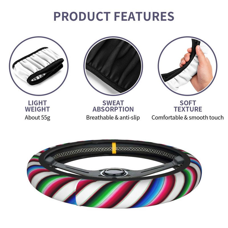 Navlaka za volan automobila meksičke boje duge 38 cm Boho Ethnic Lgbt Pride Yaoi Auto Štitnik za volan Šareni stil automobila