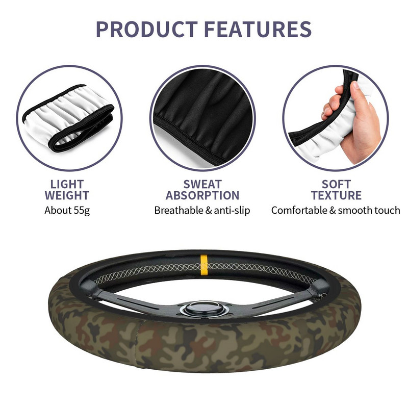 37-38 Automobilio vairo dangtis, lenkiškas kamufliažinis raštas, armijos karinis kamino pynimas ant vairo dangtelio Automobilių priedai