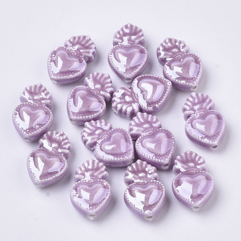 10 tk 16x10,5 mm väike taskulambi südamekujuline heleda glasuuriga portselanist lahtised helmed ehete valmistamiseks DIY käsitsi valmistatud käevõrud kaelakee