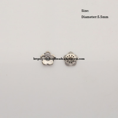 (50vnt. / partija!) Cinko lydinio Tibeto antikvariniai sidabro spalvos gėlių karoliukai papuošalų dangteliai, dydis 5,5 mm HA-11351