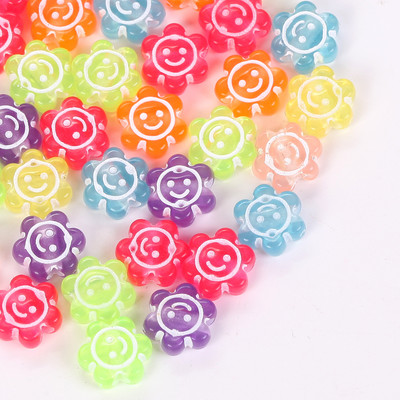 10x4mm Πολύχρωμες ακρυλικές χάντρες Smiley Sun Flower Στρογγυλό για Κατασκευή κοσμημάτων DIY Βραχιόλι κολιέ αξεσουάρ 50 τμχ
