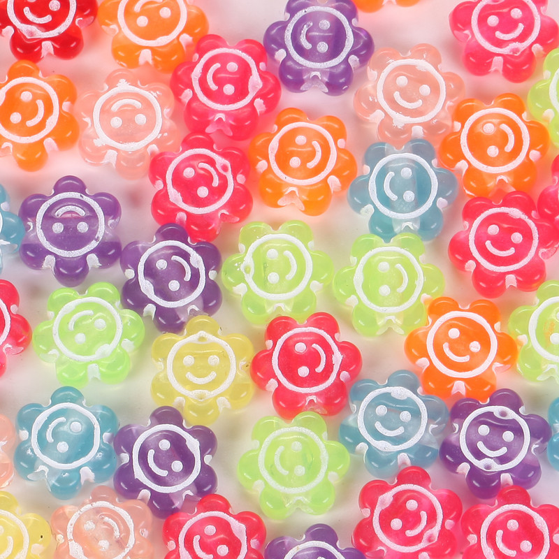 10x4mm Πολύχρωμες ακρυλικές χάντρες Smiley Sun Flower Στρογγυλό για Κατασκευή κοσμημάτων DIY Βραχιόλι κολιέ αξεσουάρ 50 τμχ