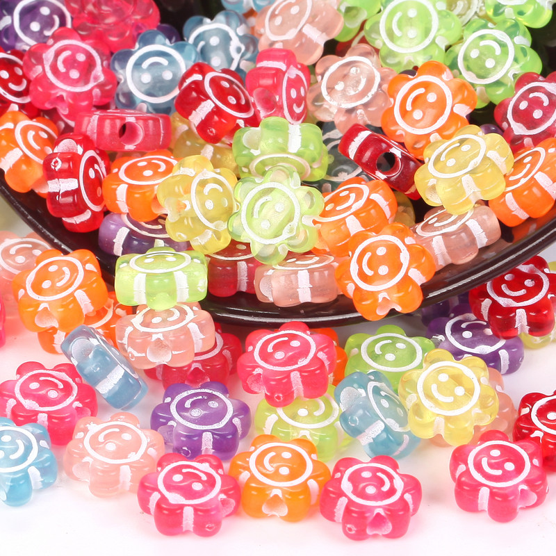 10x4mm Πολύχρωμες ακρυλικές χάντρες Smiley Sun Flower Στρογγυλό για Κατασκευή κοσμημάτων DIY Βραχιόλι κολιέ αξεσουάρ 50 τμχ