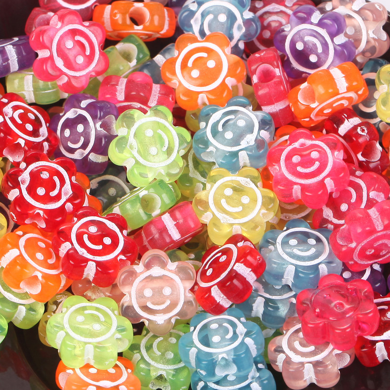 10x4mm Πολύχρωμες ακρυλικές χάντρες Smiley Sun Flower Στρογγυλό για Κατασκευή κοσμημάτων DIY Βραχιόλι κολιέ αξεσουάρ 50 τμχ