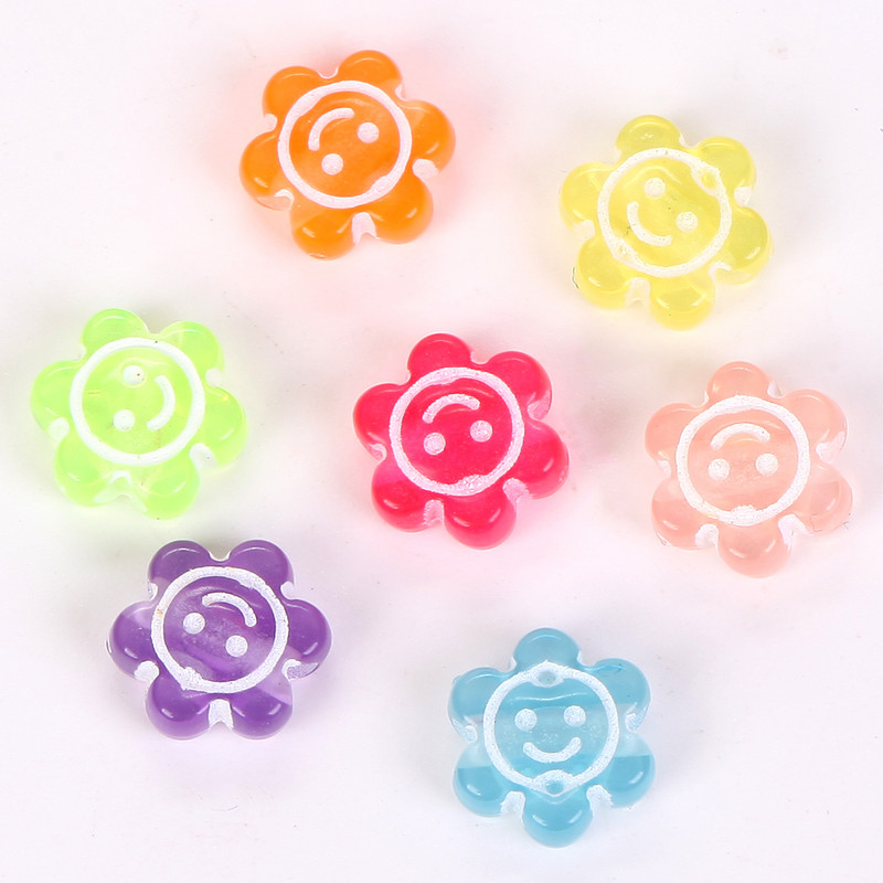10x4mm Πολύχρωμες ακρυλικές χάντρες Smiley Sun Flower Στρογγυλό για Κατασκευή κοσμημάτων DIY Βραχιόλι κολιέ αξεσουάρ 50 τμχ