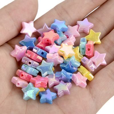 50 vnt 11 mm akrilo karoliukai žvaigždės širdies formos spalvingi AB simfoniniai karoliukai papuošalams gaminti „pasidaryk pats“ apyrankės, reikmenys, reikmenys