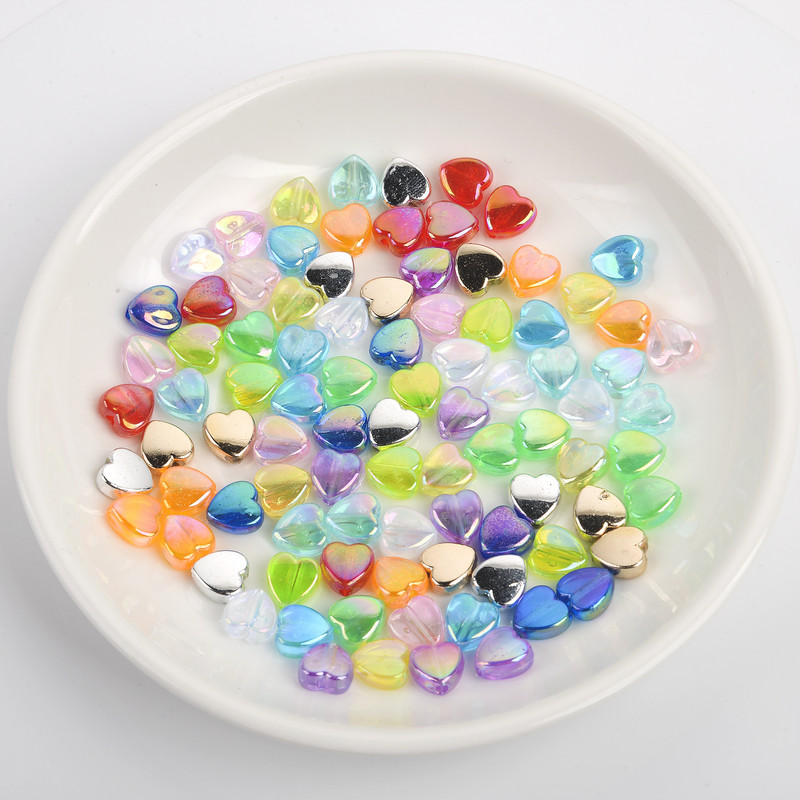 50 vnt 11 mm akrilo karoliukai žvaigždės širdies formos spalvingi AB simfoniniai karoliukai papuošalams gaminti „pasidaryk pats“ apyrankės, reikmenys, reikmenys