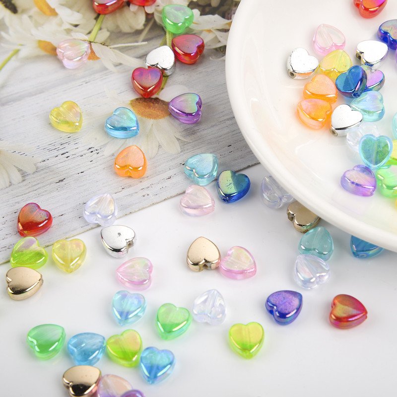 50 vnt 11 mm akrilo karoliukai žvaigždės širdies formos spalvingi AB simfoniniai karoliukai papuošalams gaminti „pasidaryk pats“ apyrankės, reikmenys, reikmenys