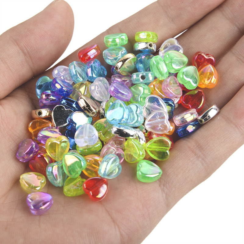 50 vnt 11 mm akrilo karoliukai žvaigždės širdies formos spalvingi AB simfoniniai karoliukai papuošalams gaminti „pasidaryk pats“ apyrankės, reikmenys, reikmenys