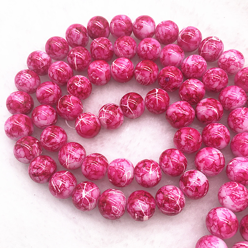 Χονδρικό 4/6/8/10mm Γυάλινες Χάντρες Στρογγυλές Χαλαρές Χάντρες Μοτίβο για Κοσμήματα Κατασκευή DIY Βραχιόλι κολιέ #24