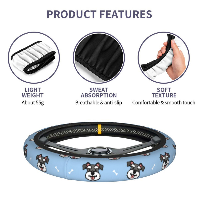 37-38 Vairo dangteliai Mieli šnaucerių šunų šunų šunų pynimai ant vairo dangtelio Automobilių apdaila Automobilių priedai