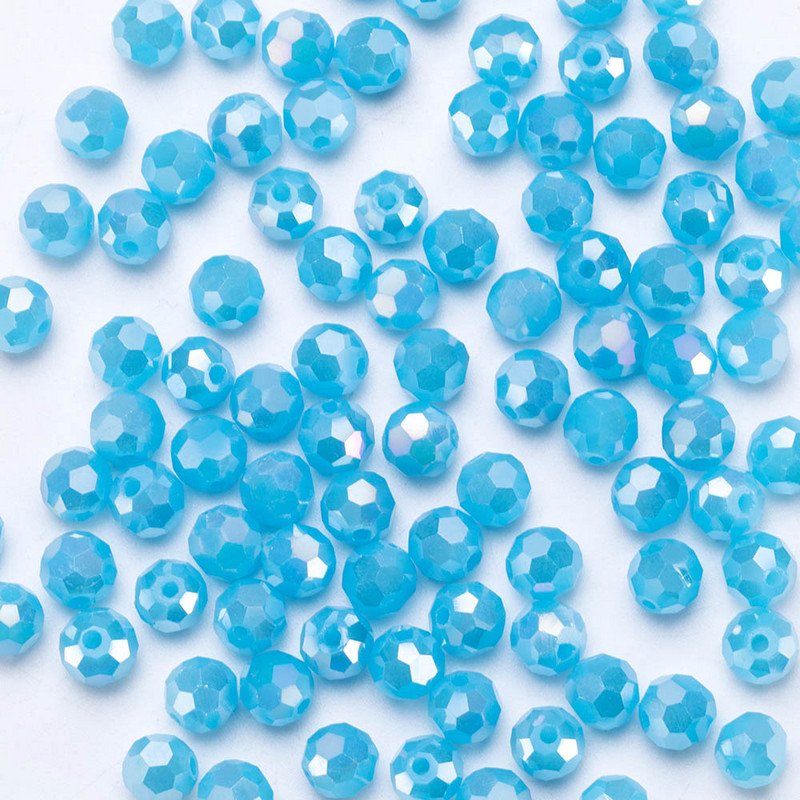 3/4/6/8mm Στρογγυλή χρωματική κρυστάλλινη χάντρα με όψη για βραχιόλια που κατασκευάζουν DIY κεντήματα Loose Spacer ποδοσφαιρικές γυάλινες χάντρες