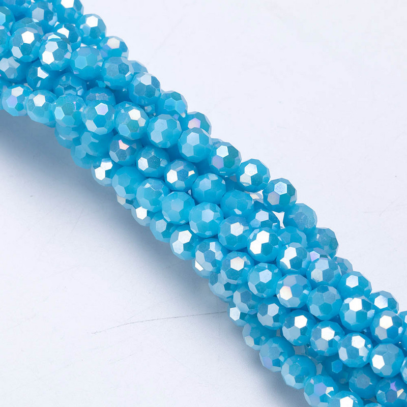 3/4/6/8mm Στρογγυλή χρωματική κρυστάλλινη χάντρα με όψη για βραχιόλια που κατασκευάζουν DIY κεντήματα Loose Spacer ποδοσφαιρικές γυάλινες χάντρες