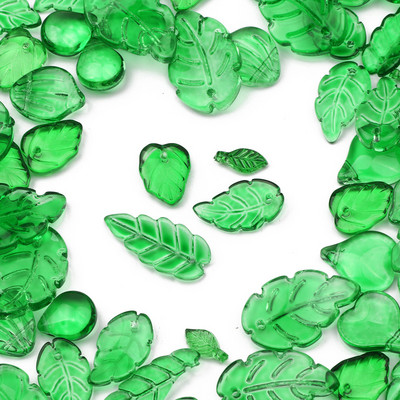 5x10mm läbipaistvad klaashelmed rohelise lehe kujuga kristallhelmed lahtised vahehelmed meisterdamiseks ehete valmistamiseks võlu käsitsi valmistatud tarvikud