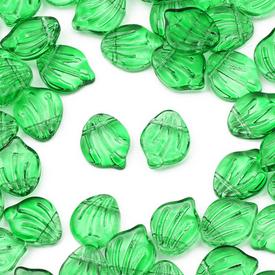 5x10mm läbipaistvad klaashelmed rohelise lehe kujuga kristallhelmed lahtised vahehelmed meisterdamiseks ehete valmistamiseks võlu käsitsi valmistatud tarvikud