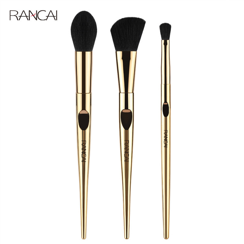 RANCAI 3 PCS meigipintslite komplekt Kuldne kontuuripuuder põsepuna lauvärv Esiletõstja pintsel Kosmeetika segav detail Make Up Beauty